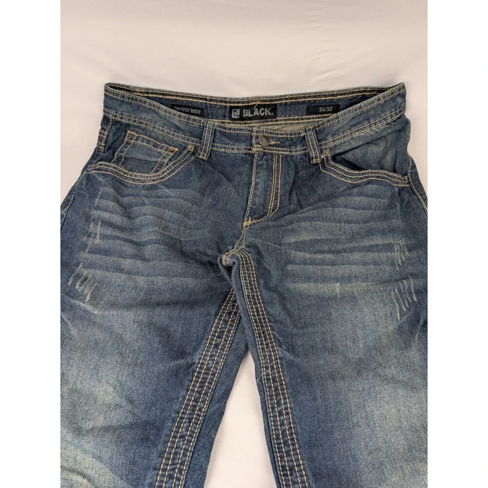 Men's 34x32 Buckle Black Jeans Bootcut Dark Wash Stretch Premium Denim Pants